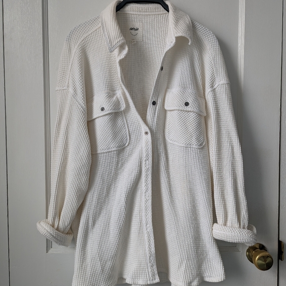 Aerie LumberJane Waffle Shirt Shacket Heather Frost Oversized Medium - Picture 3 of 9